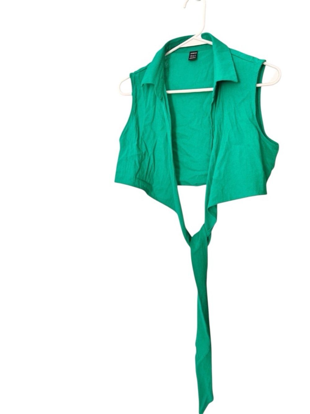 SHEIN Bright Green Collared Tie-Front Sleeveless Top